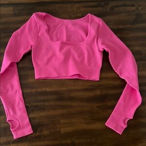 OQQ Hot Pink Ribbed Long Sleeve Crop Top